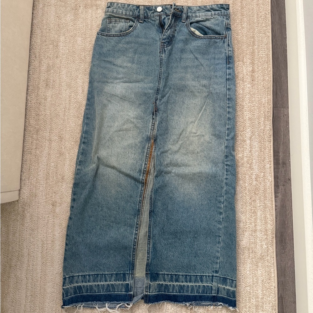 Long Blue Denim Skirt